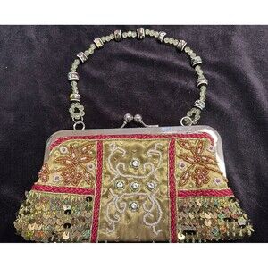 VTG Purse Handbag Clutch Evening Bag Sequined Glass Beaded Rhinestone Pearl MCM